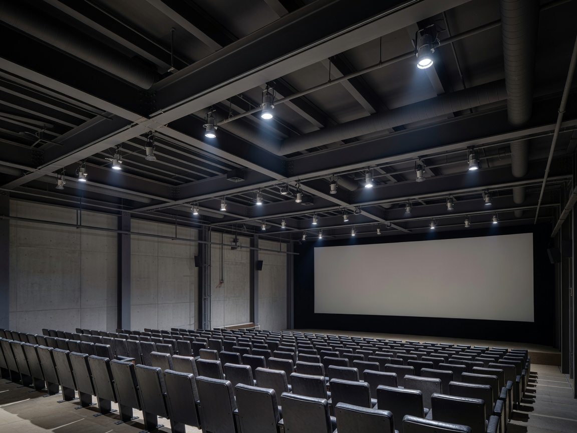 Industrial movie theater auditorium spotlights representing (T)Raumschiff Surprise premiere